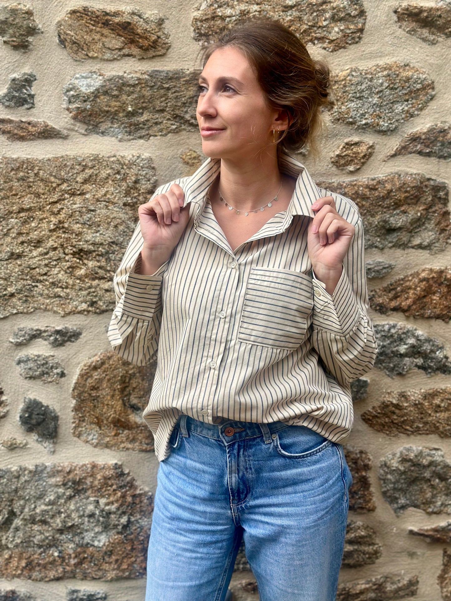 Chemise rayée gris taupe
