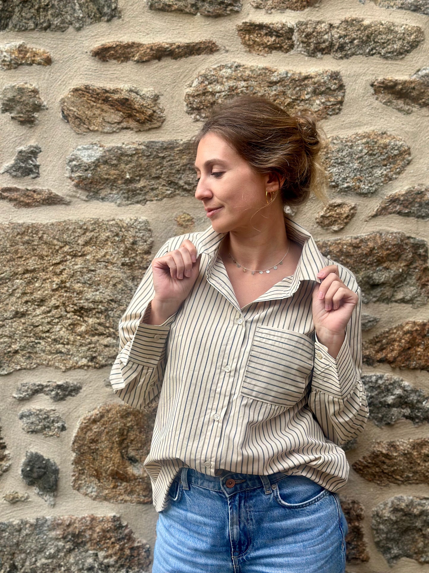 Chemise rayée gris taupe