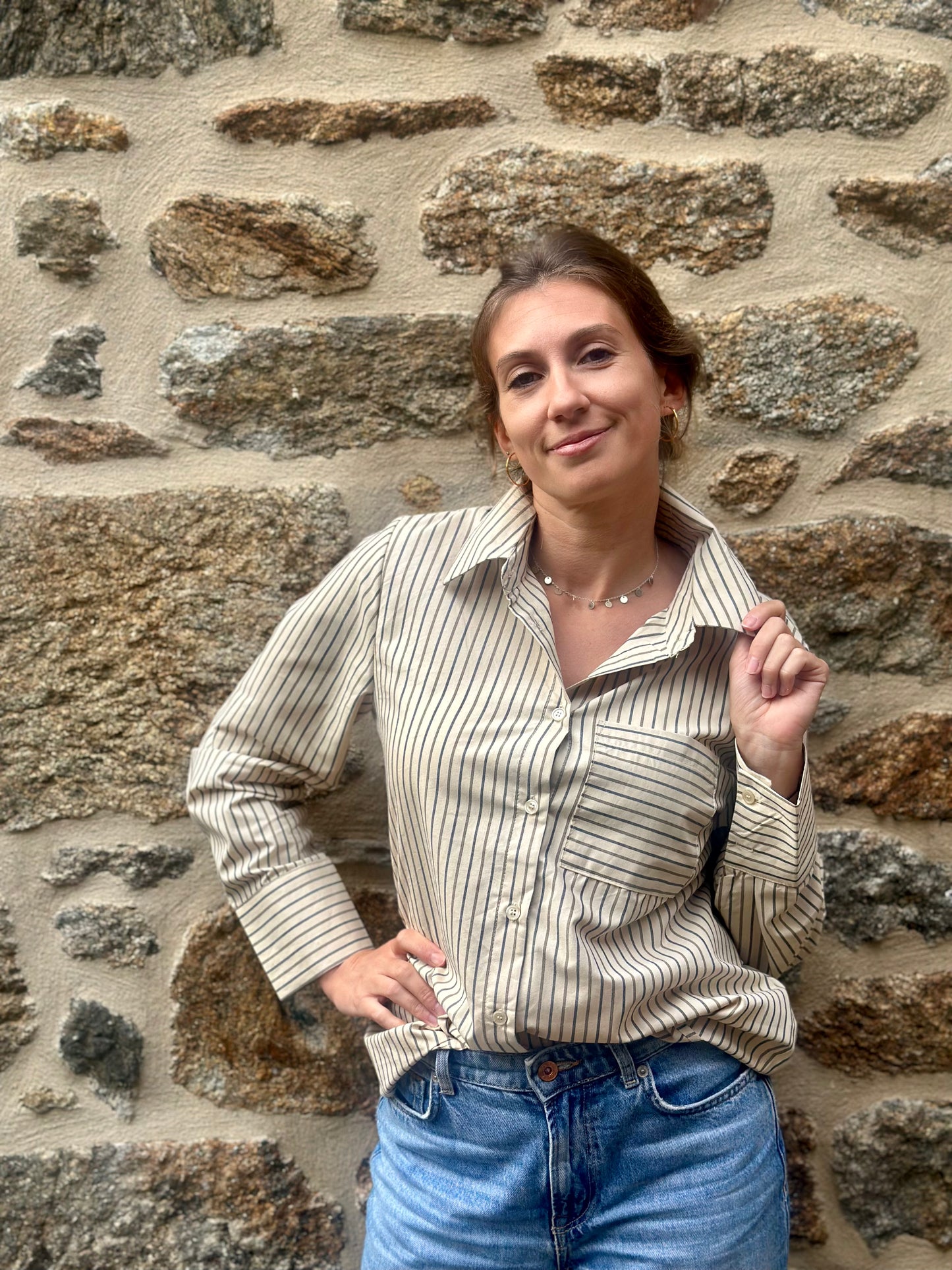 Chemise rayée gris taupe