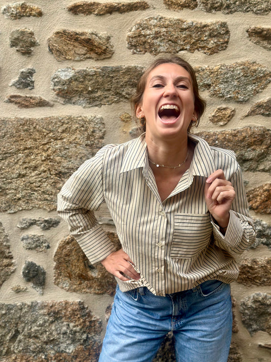 Chemise rayée gris taupe