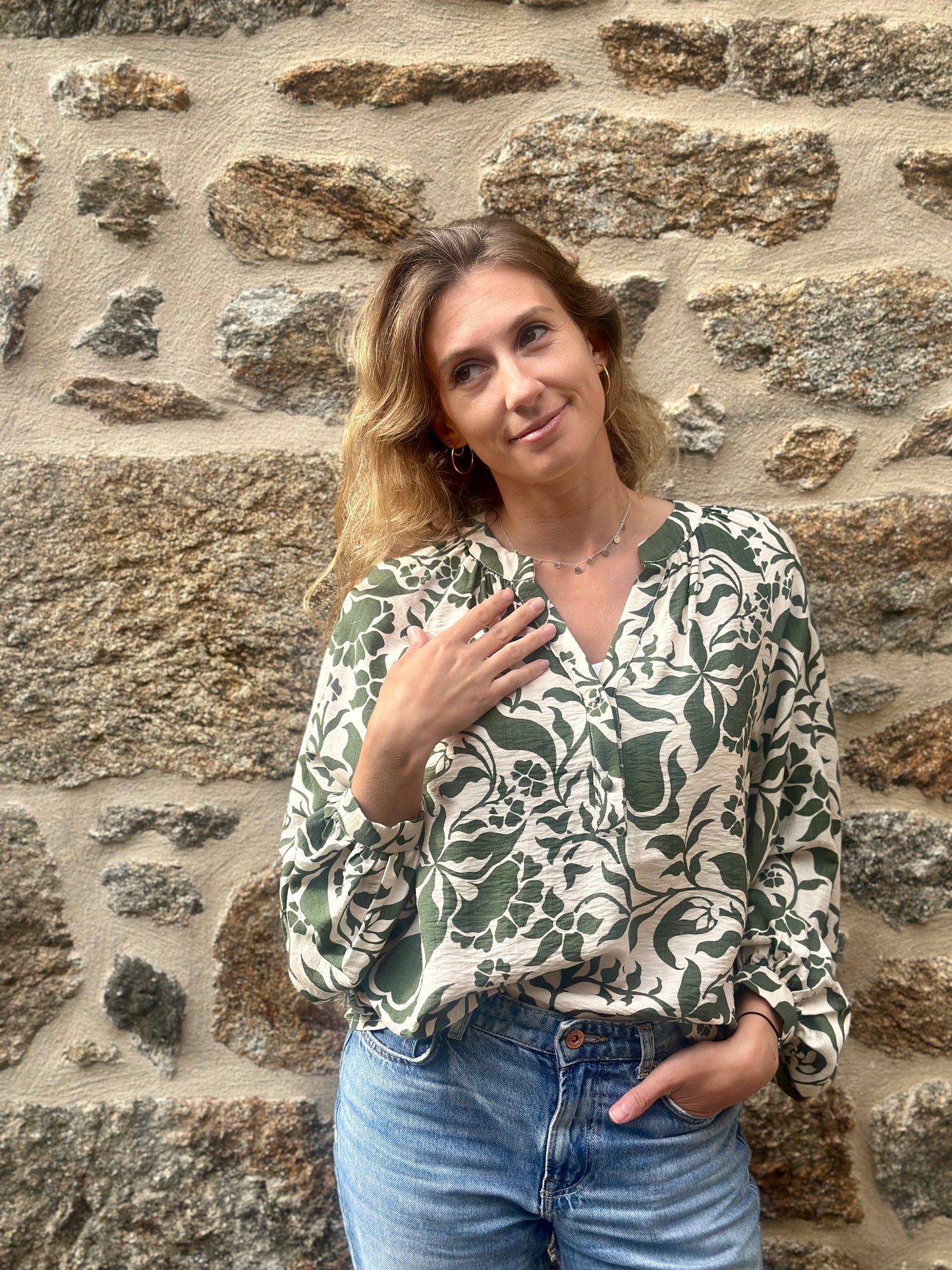 Chemise imprimée kaki
