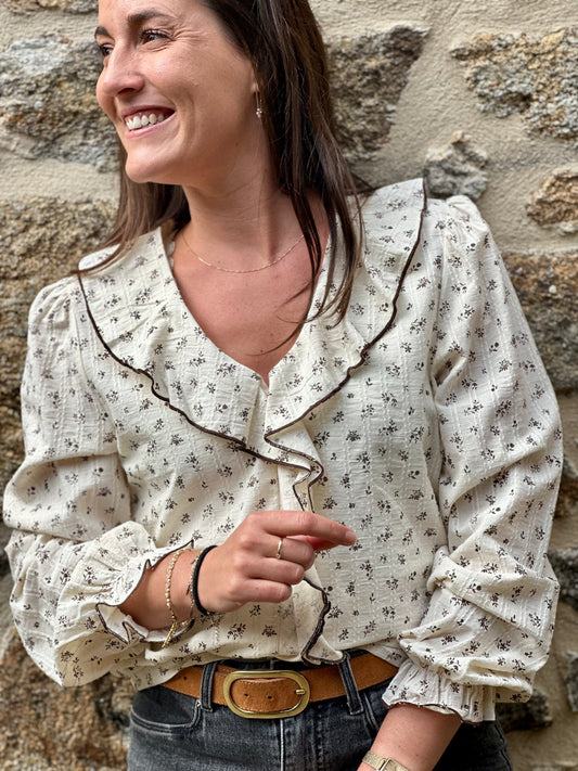 Blouse volant choco fleurs