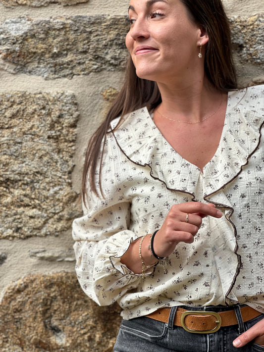 Blouse volant choco fleurs