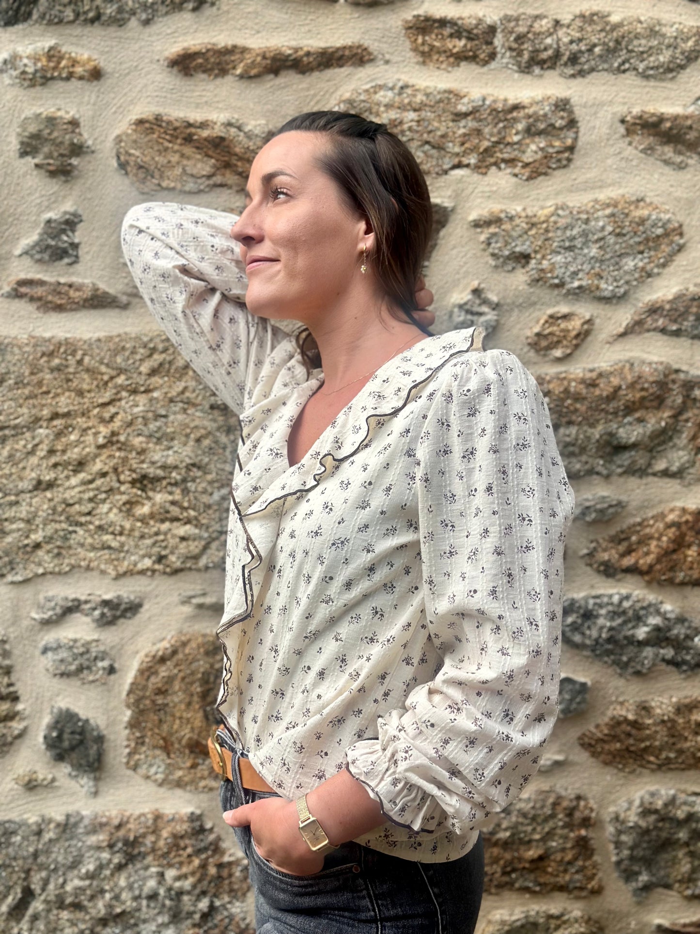 Blouse volant choco fleurs