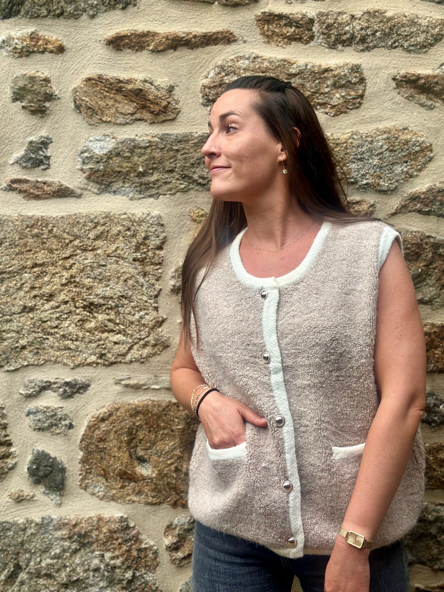 Gilet s/manche taupe laine