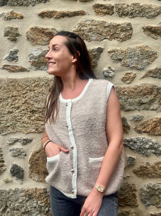 Gilet s/manche taupe laine