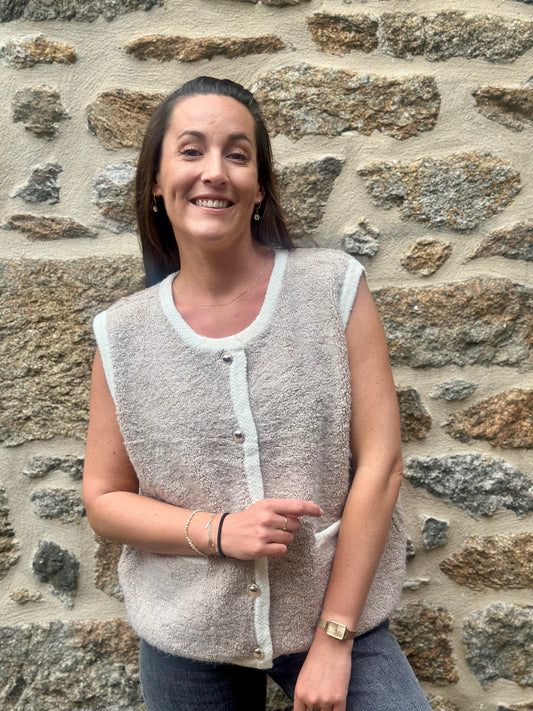 Gilet s/manche taupe laine