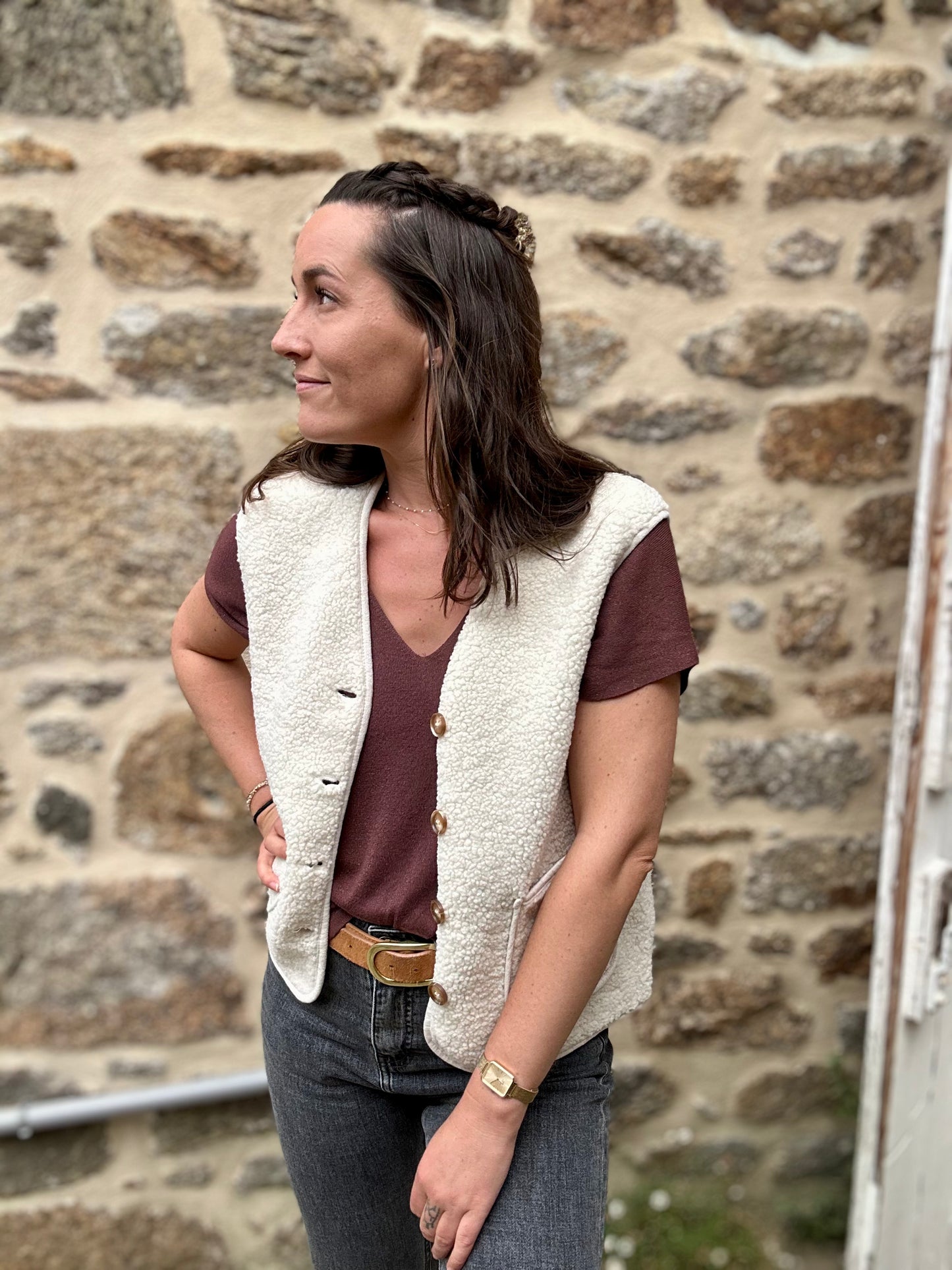 Veste Crème S/manche moumoute