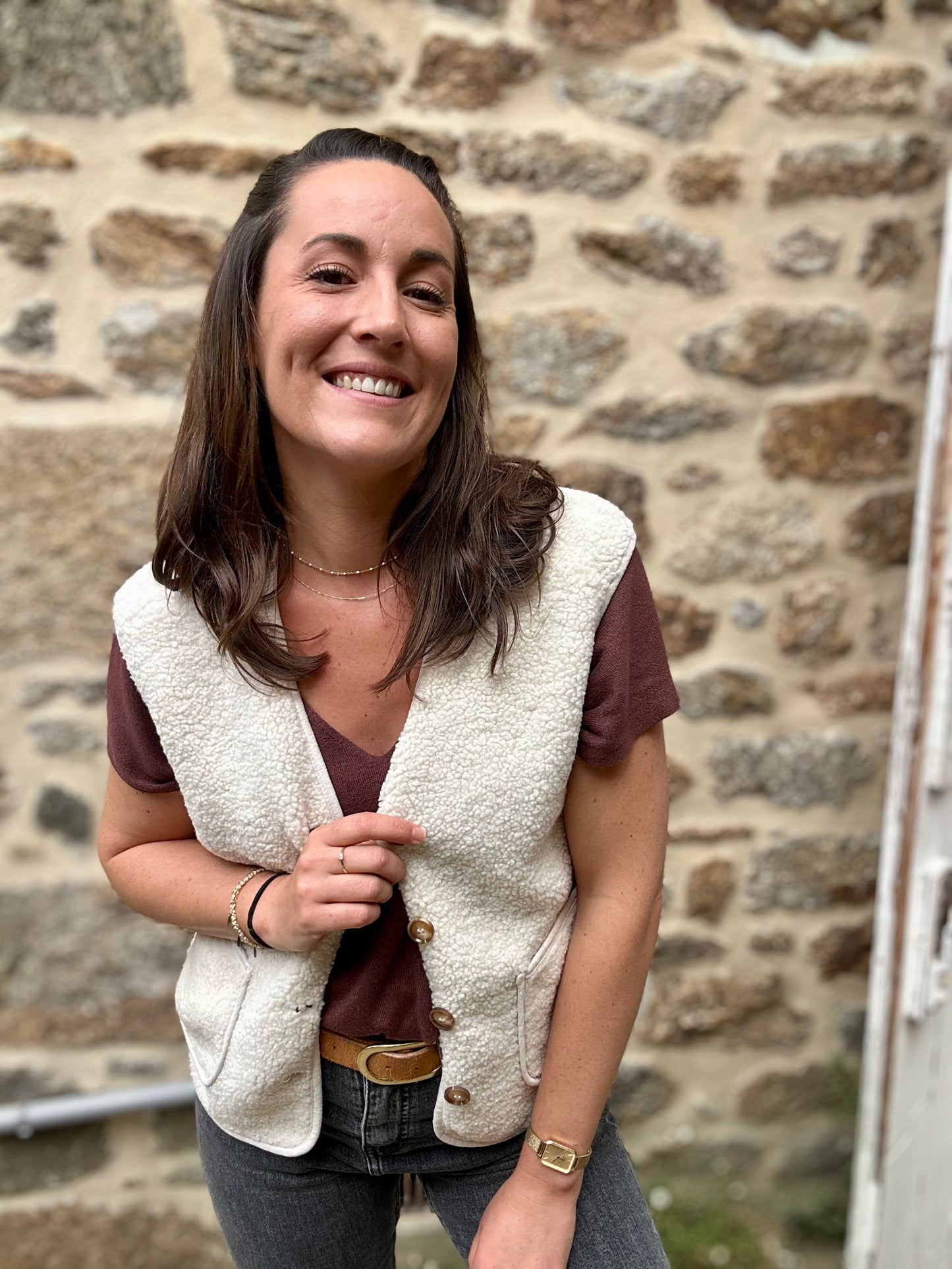 Veste Crème S/manche moumoute