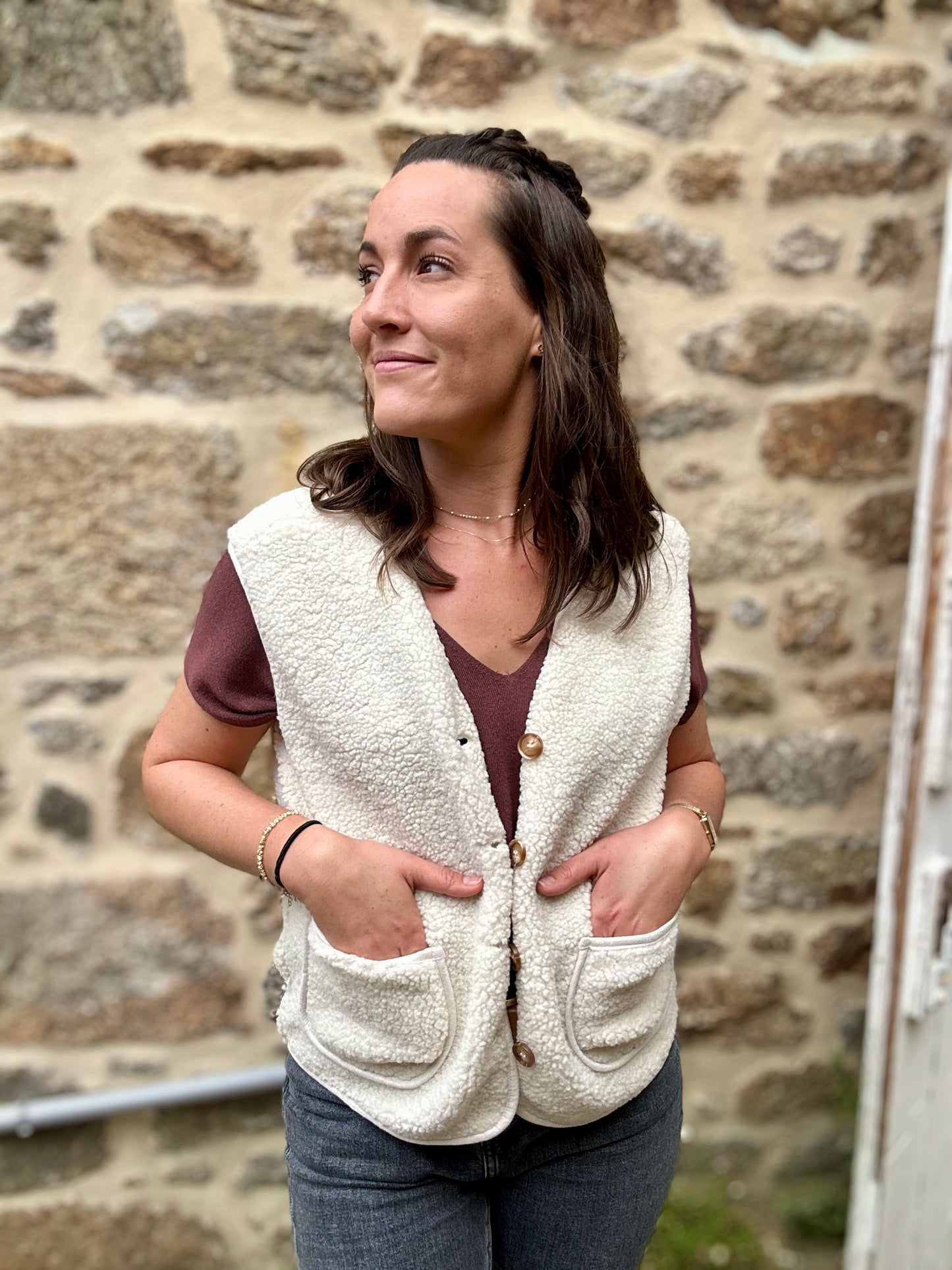 Veste Crème S/manche moumoute