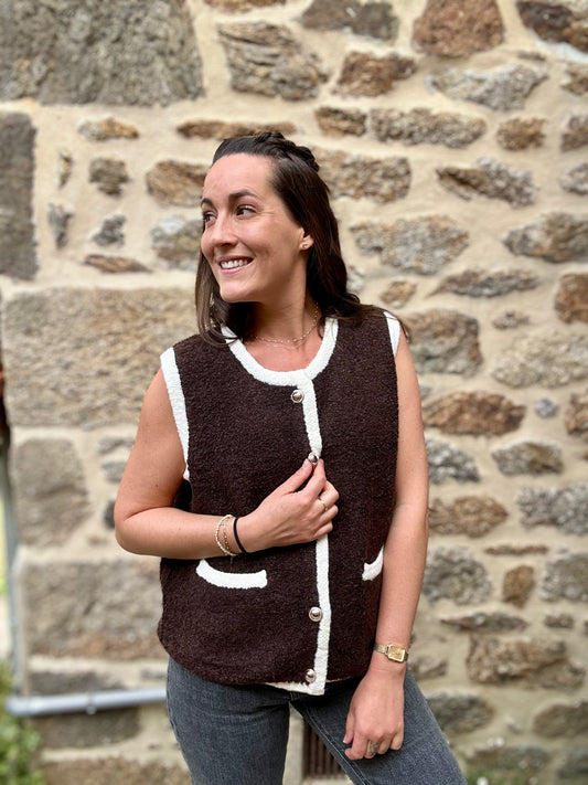 Gilet s/manche choco laine