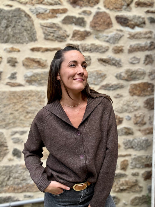 Gilet chocolat grand col
