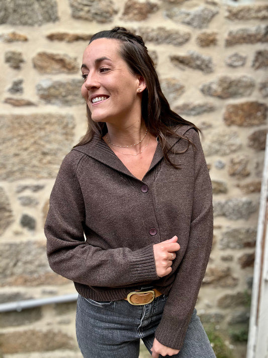 Gilet chocolat grand col
