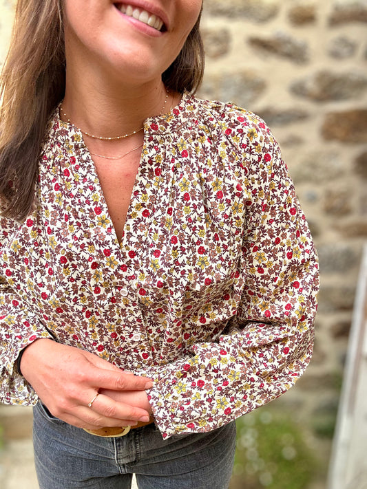 Blouse marron rouge jaune