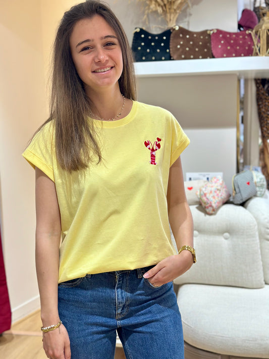 Tee-Shirt jaune homard coeur