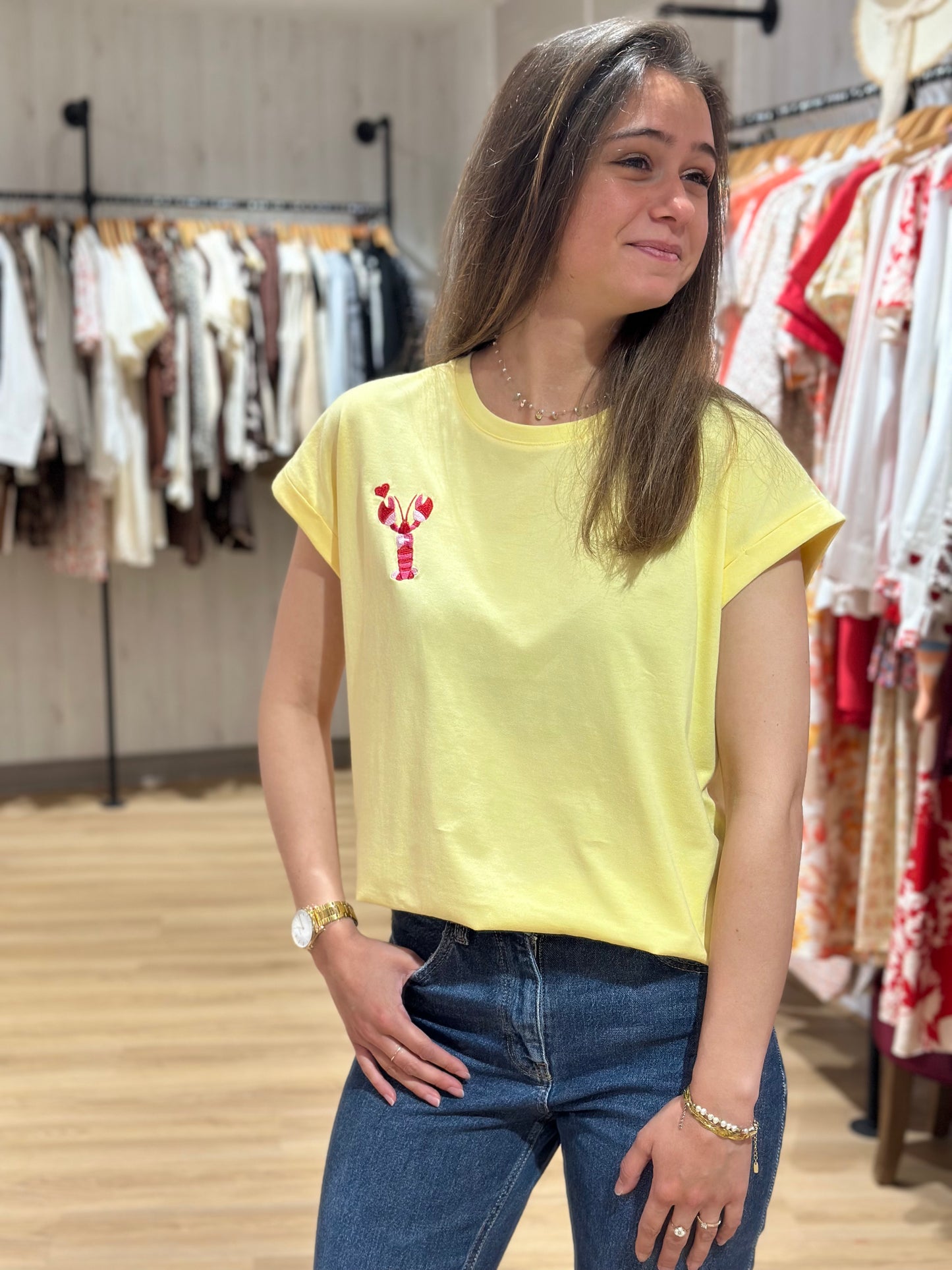Tee-Shirt jaune homard coeur