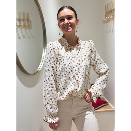 Chemise DG écru fleurs framboise