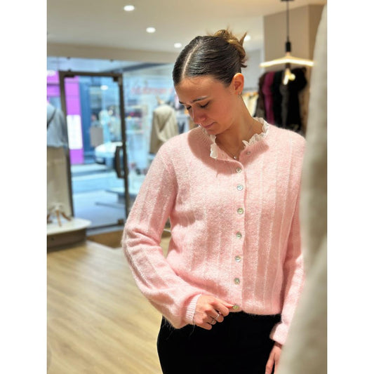 Gilet rose col dentelle