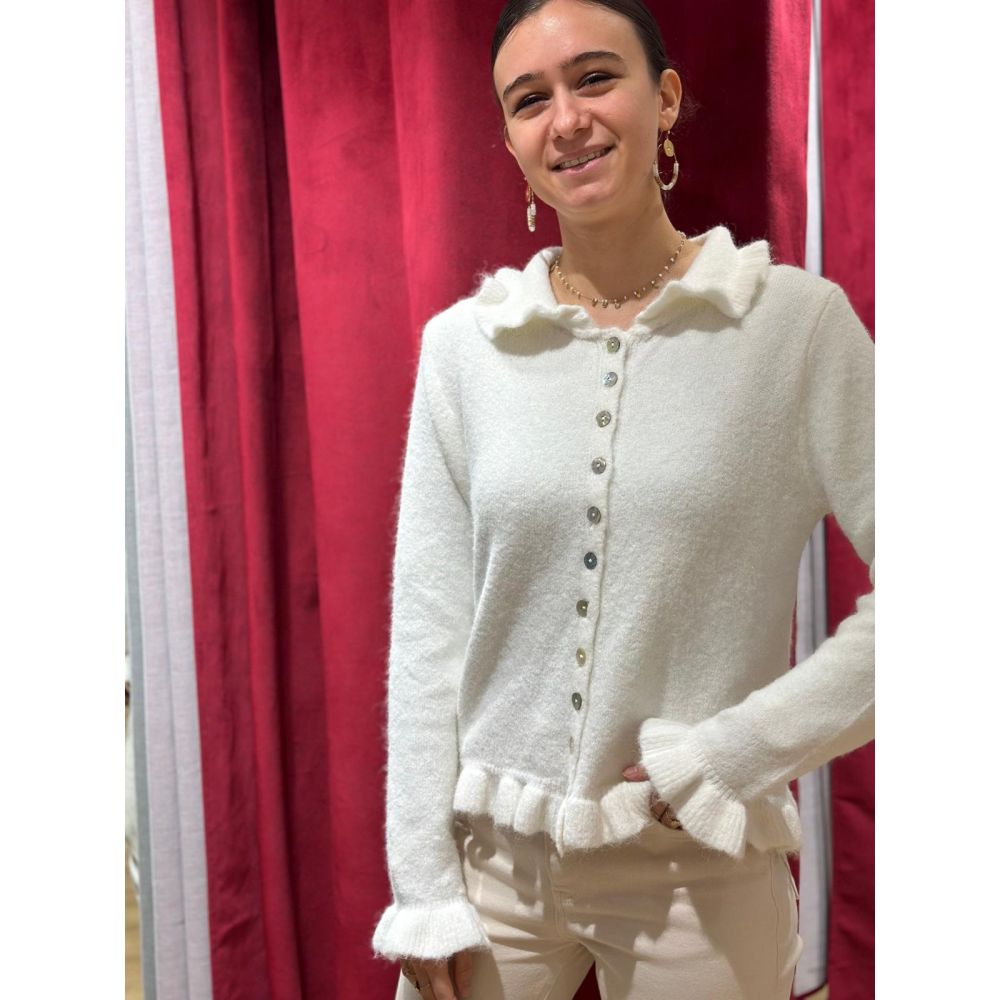 Gilet blanc volants col Claudine