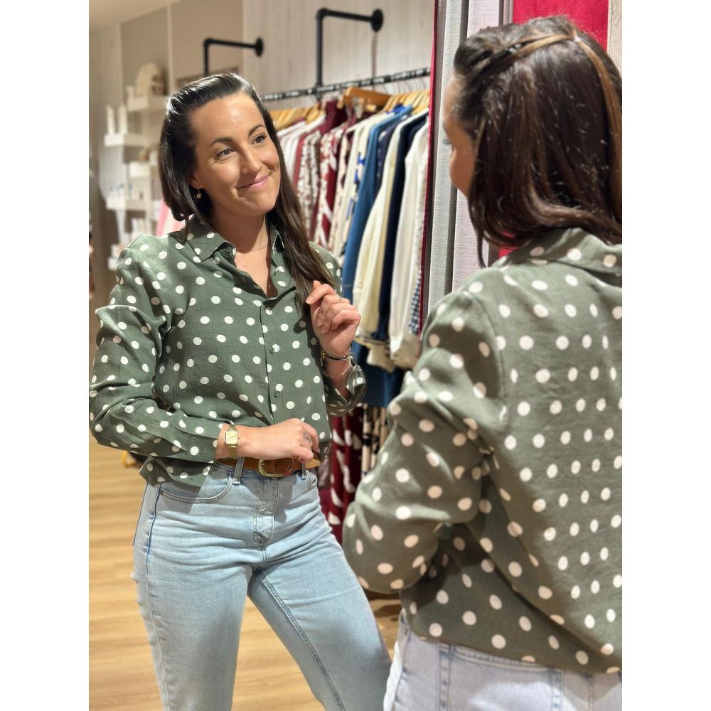 Chemise kaki pois écru